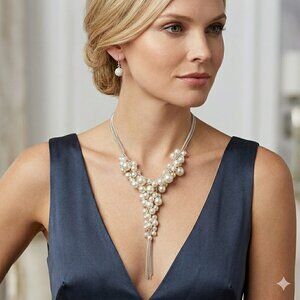 Ali khan Parisian  pearl and cluster necklace with crystal beads and gift box